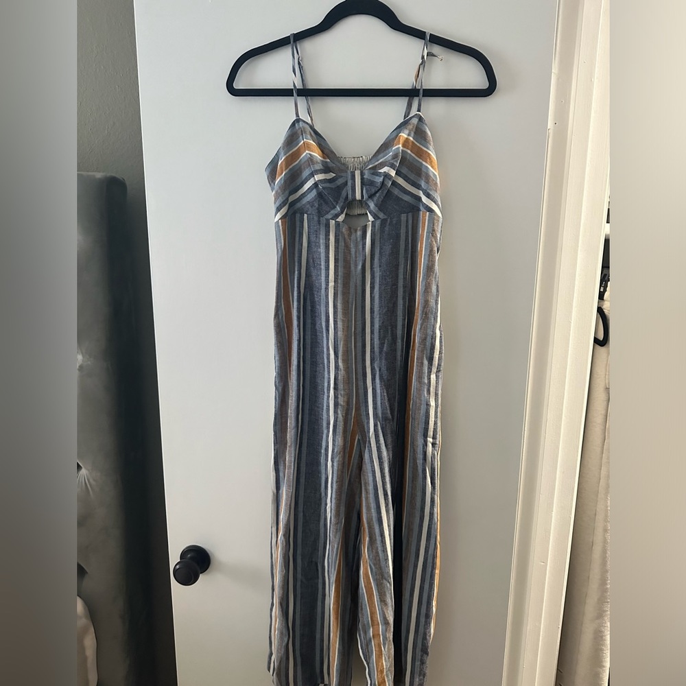 BCBG striped linen jumpsuit